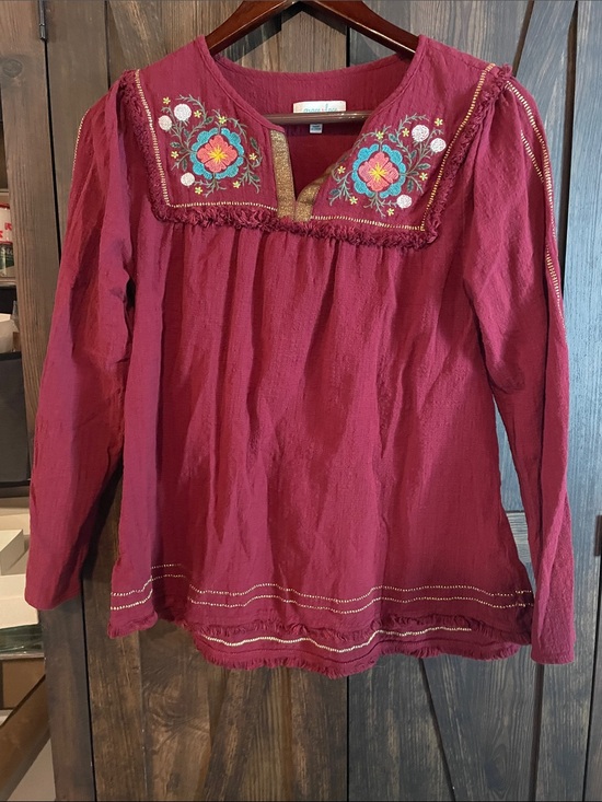 Grace & Lace Tops - Grace & Lace Burgundy Embroidered Peasant Tunic